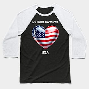 My Heart Beats For USA Flag Baseball T-Shirt